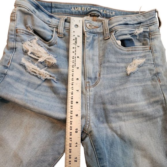 American Eagle Super Hi-Rise Jegging Soft Knit Distressed Light Wash Jeans Sz 4 - Picture 7 of 12